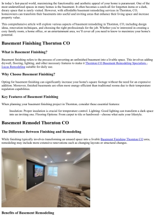 Maximize Your Home's Potential: Affordable Basement Remodeling Services in Thorn