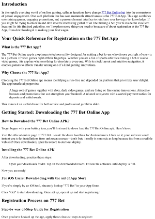 Your Quick Reference for Registration on the 777 Bet App