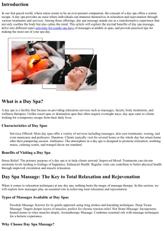 **Day Spa Massage: The Key to Total Relaxation and Rejuvenation**
