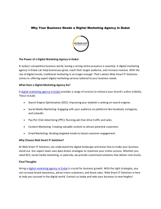 Why Your Business Needs a Digital Marketing Agency in Dubai - Web Smart IT Solutions
