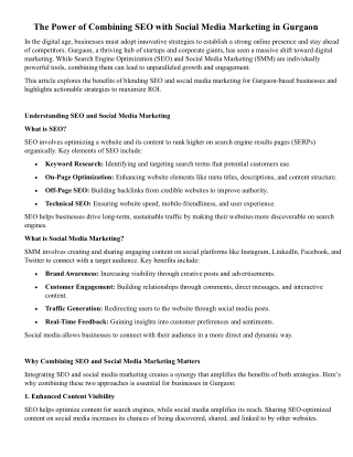 The Power of Combining SEO with Social Media Marketing in Gurgaon