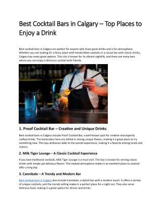 Best Cocktail Bars in Calgary – Top Places to Enjoy a Drink