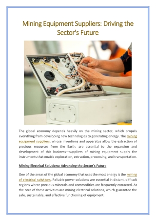 Mining Equipment Suppliers Driving the Sectors Future