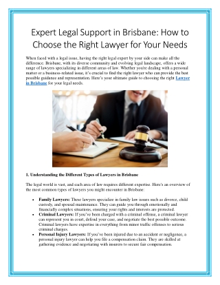 Expert Legal Support in Brisbane How to Choose the Right Lawyer for Your Needs
