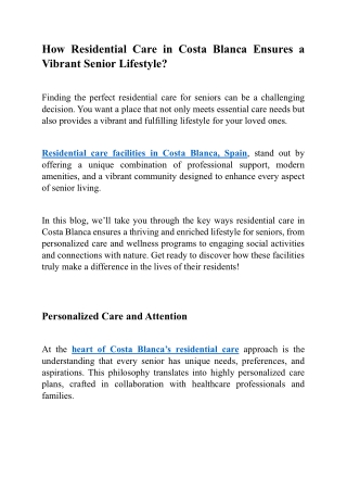 How Residential Care in Costa Blanca Ensures a Vibrant Senior Lifestyle?