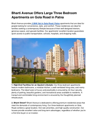 Bharti Avenue Offers Large Three Bedroom Apartments on Gola Road in Patna