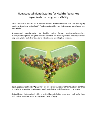 Nutraceutical Manufacturing for Healthy Aging