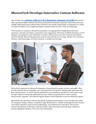ShooraTech Develops Innovative Custom Software