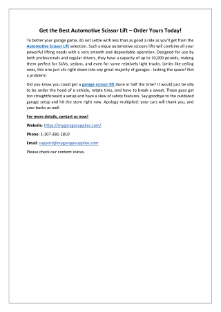 Get the Best Automotive Scissor Lift – Order Yours Today