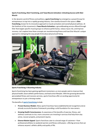 Sports Franchising, Elixir Franchising, and Texas Muscle Activation- Unlocking Success with Elixir Muscle
