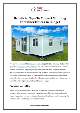 Beneficial Tips To Convert Shipping Container Offices in Budget