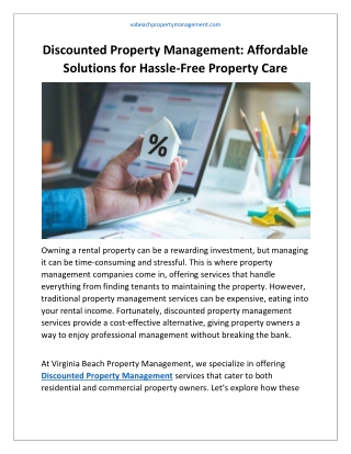 Discounted Property Management: Affordable Solutions for Hassle-Free Property Ca