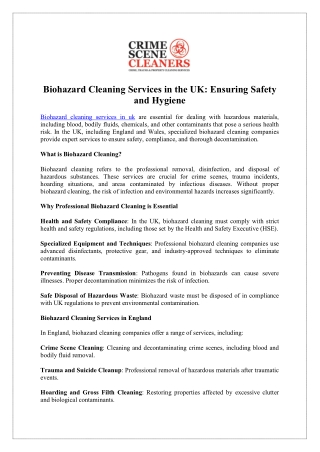 Biohazard cleaning services Reliable Biohazard Cleaning Services in UK by Trusuk