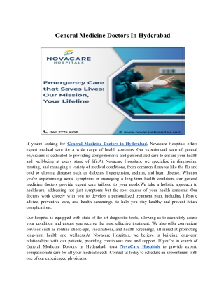 General Medicine Doctors In Hyderabad