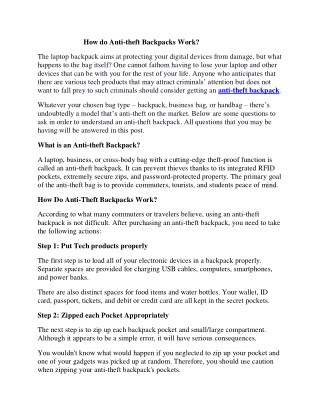 How do anti-theft backpacks work