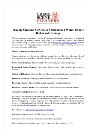 Reliable Trauma Cleaning Services in Wales by Expert Team