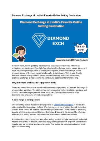 Diamond Exchange id _ India’s Favorite Online Betting Destination