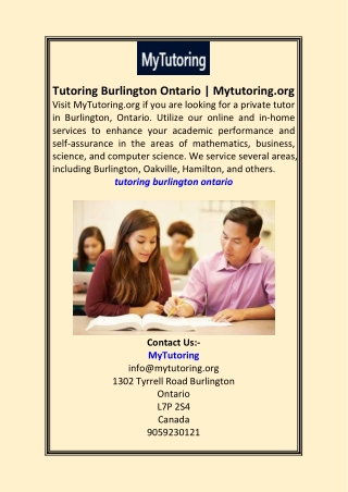 Tutoring Burlington Ontario | Mytutoring.org