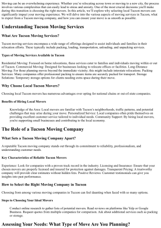 Navigating Your Move: Why Choosing Local Tucson Movers Makes All the Difference