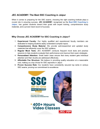 JEC ACADEMY-The Best SSC Coaching in Jaipur
