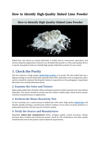 How to Identify High Quality Slaked Lime Powder