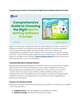 Comprehensive Guide to Choosing the Right Sports Betting Software Provider