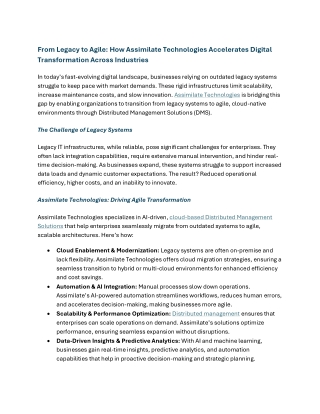 From Legacy to Agile - How Assimilate Technologies Accelerates Digital Transformation Across Industries