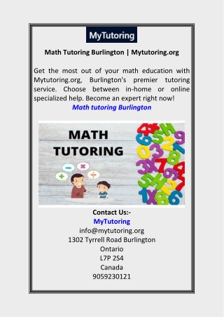 Math Tutoring Burlington | Mytutoring.org