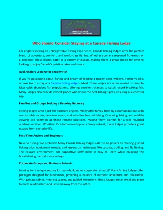 Who Should Consider Staying at a Canada Fishing Lodge