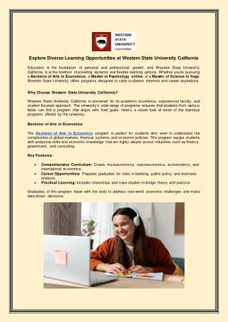 Explore Diverse Learning Opportunities at Western State University California