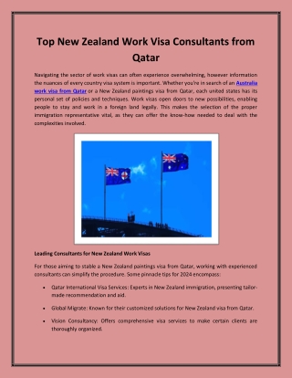 Top New Zealand Work Visa Consultants from Qatar