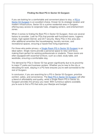 Finding the Best PG in Sector 53 Gurgaon