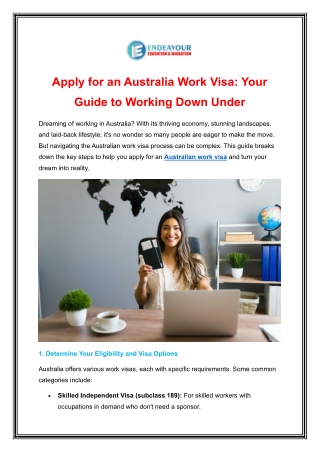 Apply for an Australia Work Visa: Your Guide to Working Down Under