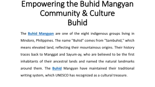 Empowering the Buhid Mangyan Community & Culture - Buhid