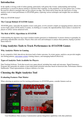 “Using Analytics Tools to Track Performance in AVIATOR Games.”