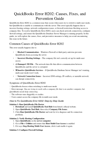 QuickBooks Error H202: Causes, Fixes, and Prevention Guide