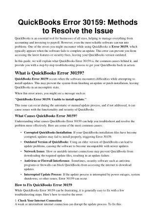 QuickBooks Error 30159 Methods to Resolve the Issue