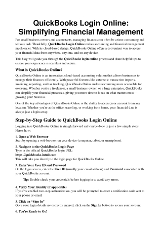 QuickBooks Login Online Simplifying Financial Management