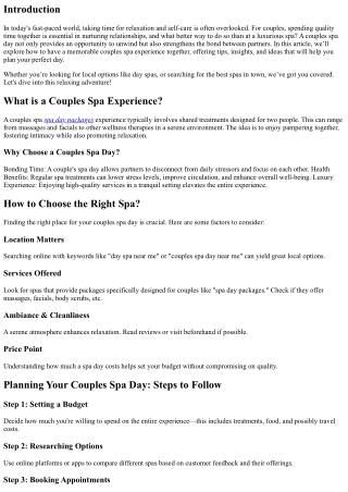 How to Have a Memorable Couples Spa Experience Together