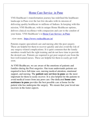 Home Care Service  in Pune