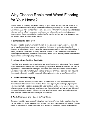 Why Choose Reclaimed Wood Flooring for Your Home