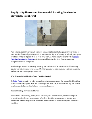 Top Quality House and Commercial Painting Services in Clayton by Paint First