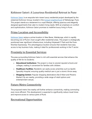 Kohinoor Satori Project Review