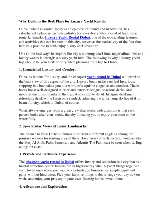 Why Dubai is the Best Place for Luxury Yacht Rentals