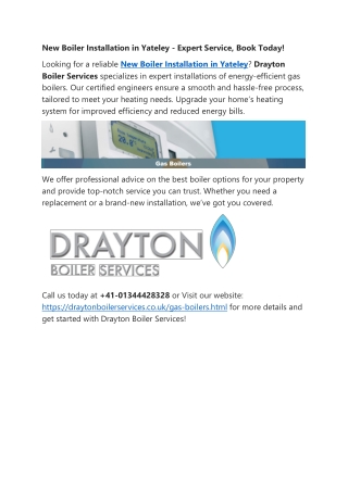 New Boiler Installation in Yateley - Expert Service, Book Today!