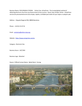 FOR SPANISH CITIZENS -   Online Visa  eVisaPrime - The trusted global method of