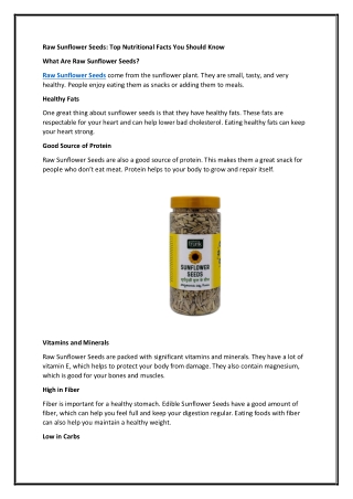 Raw Sunflower Seeds: Top Nutritional Facts You Should Know