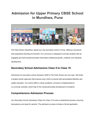 Admission for Upper Primary CBSE School in Mundhwa, Pune