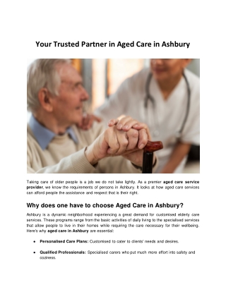 Your Trusted Partner in Aged Care in Ashbury