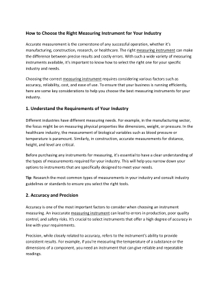 How to Choose the Right Measuring Instrument for Your Industry